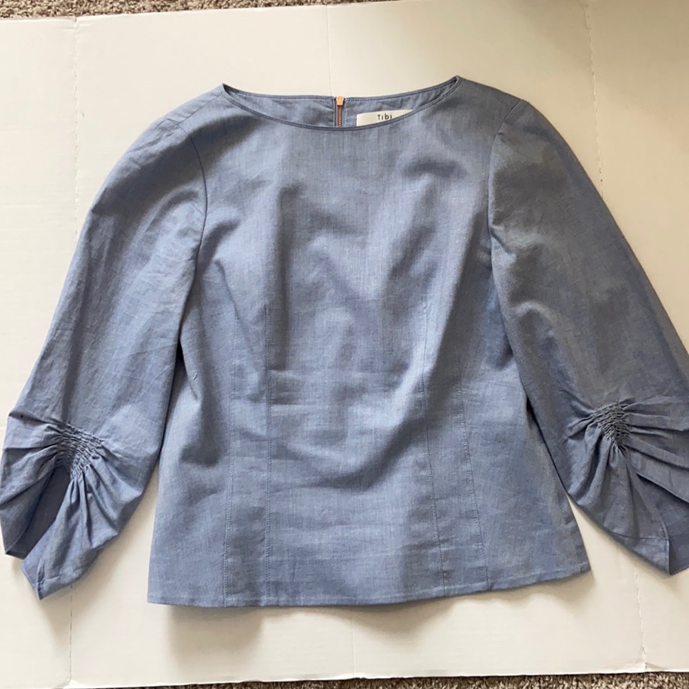 Tibi boat neck chambray zip-back top